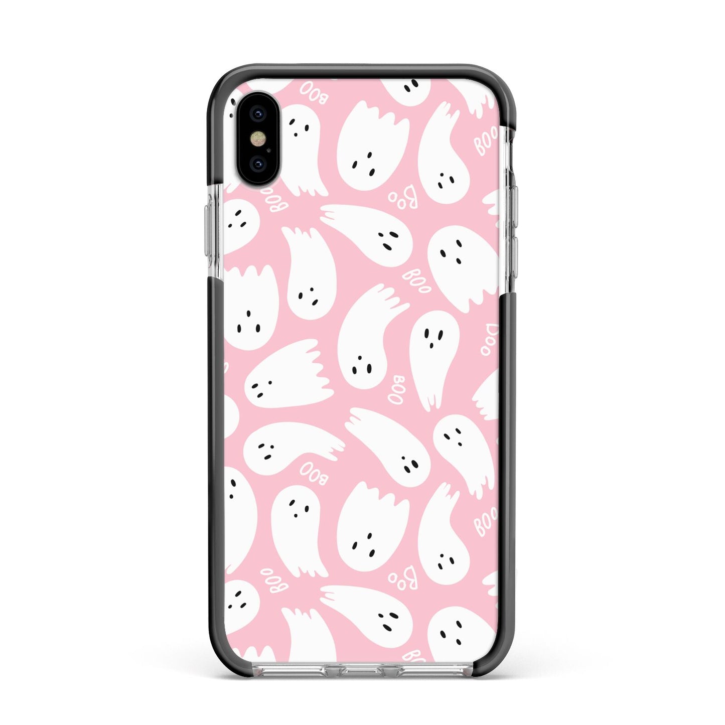 Pink Ghost Apple iPhone Xs Max Impact Case Black Edge on Silver Phone