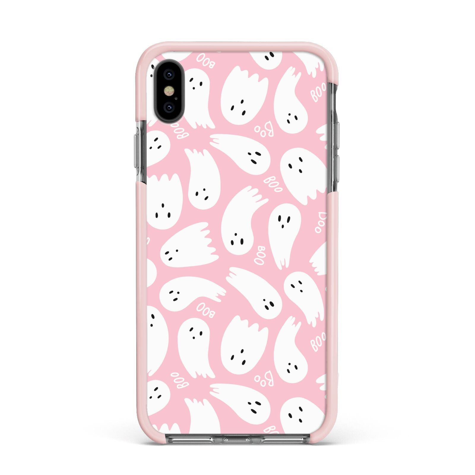 Pink Ghost Apple iPhone Xs Max Impact Case Pink Edge on Black Phone