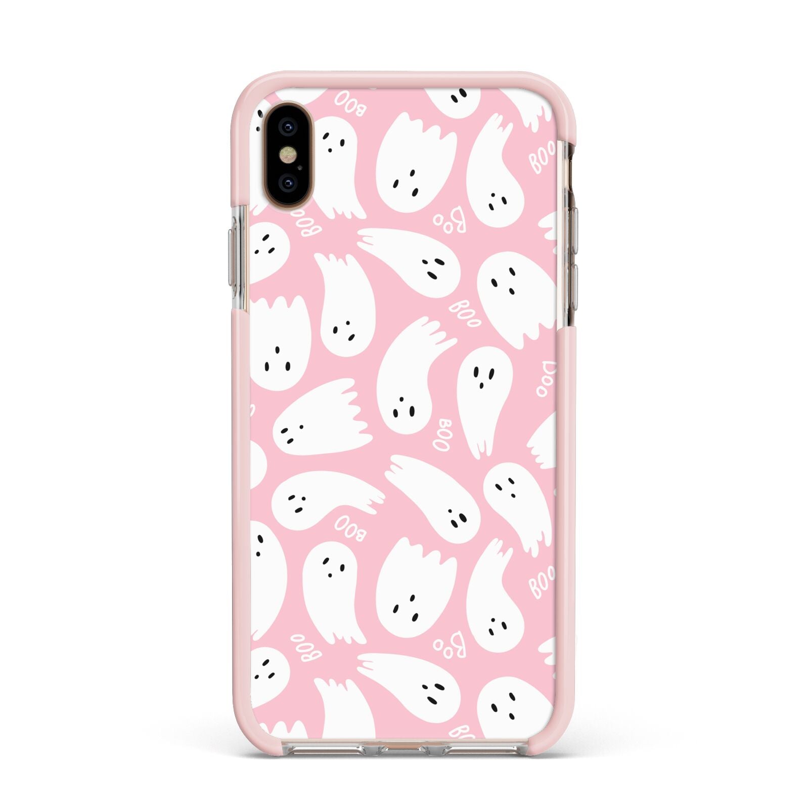 Pink Ghost Apple iPhone Xs Max Impact Case Pink Edge on Gold Phone