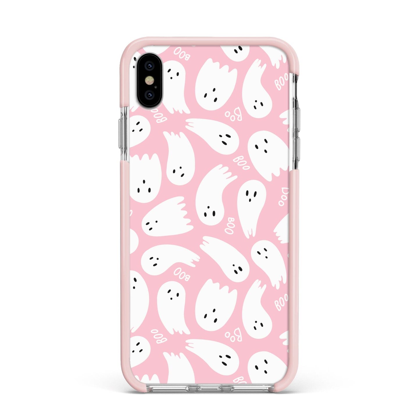 Pink Ghost Apple iPhone Xs Max Impact Case Pink Edge on Silver Phone