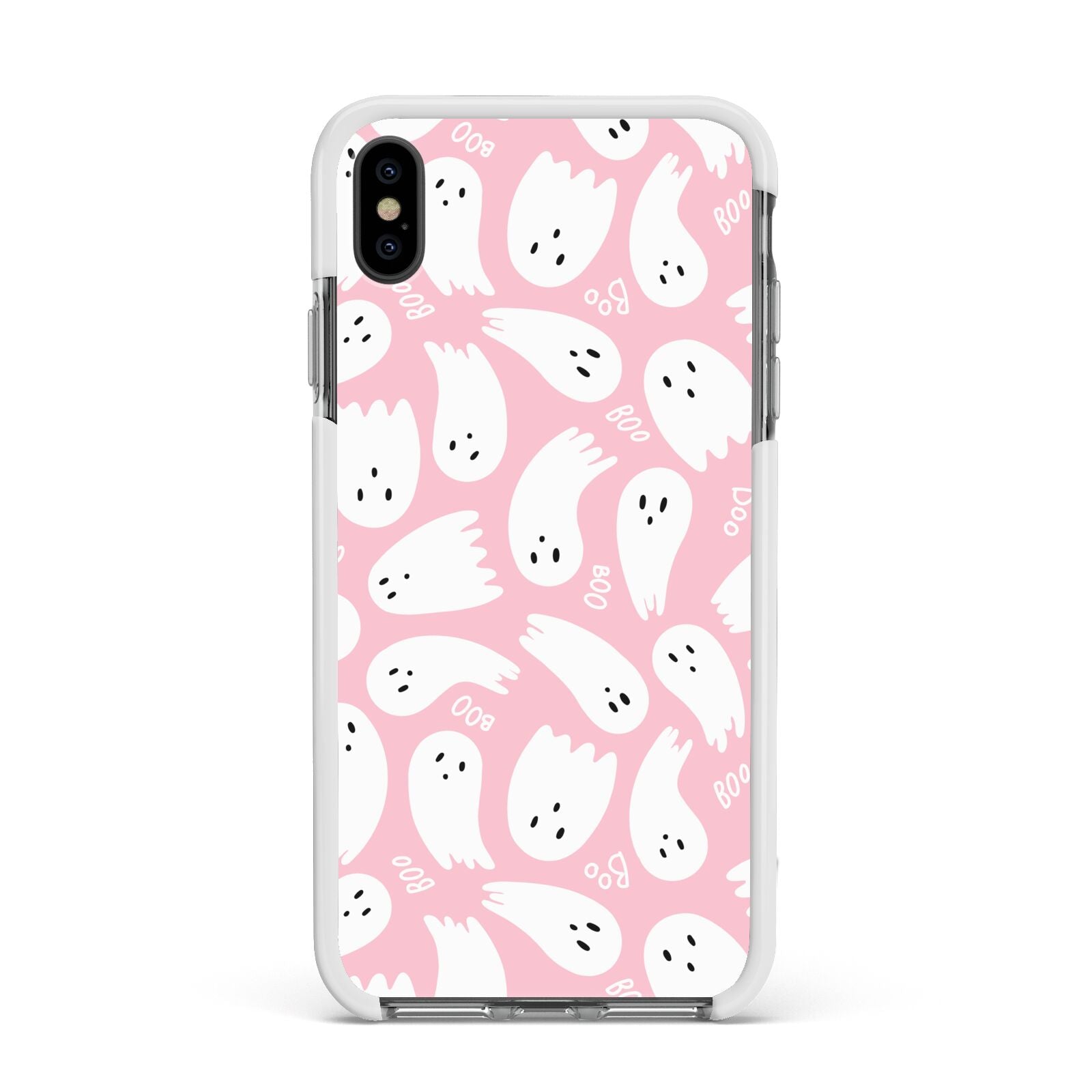 Pink Ghost Apple iPhone Xs Max Impact Case White Edge on Black Phone