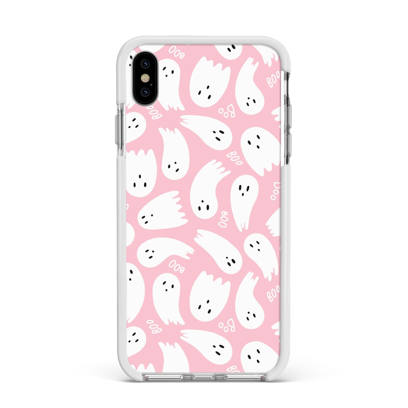 Pink Ghost Apple iPhone Xs Max Impact Case White Edge on Silver Phone