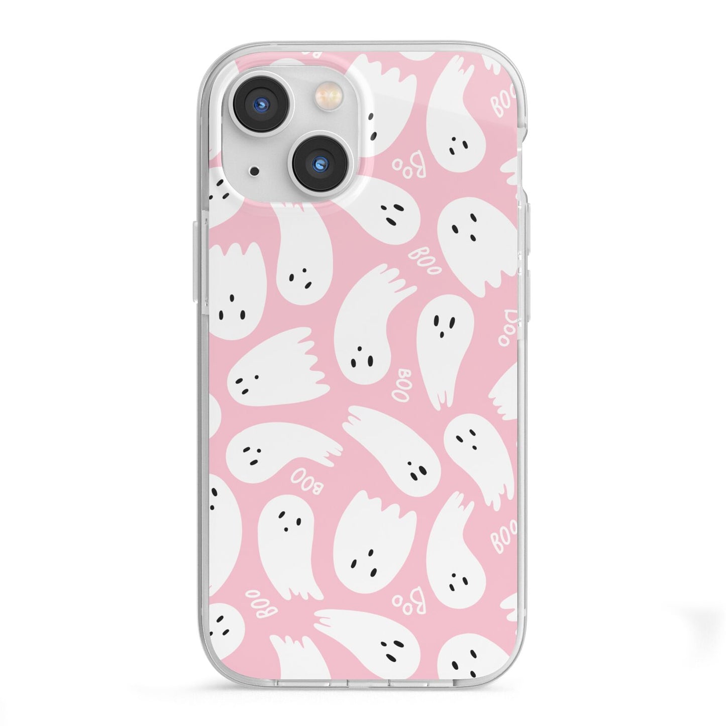 Pink Ghost iPhone 13 Mini TPU Impact Case with White Edges