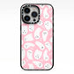 Pink Ghost iPhone 13 Pro Black Impact Case on Silver phone