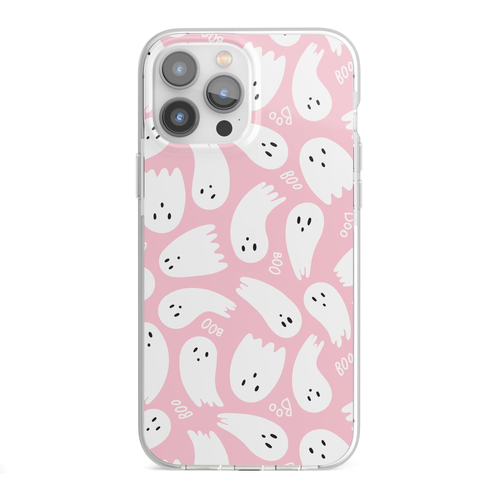 Pink Ghost iPhone 13 Pro Max TPU Impact Case with White Edges