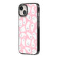 Pink Ghost iPhone 14 Black Impact Case Side Angle on Silver phone