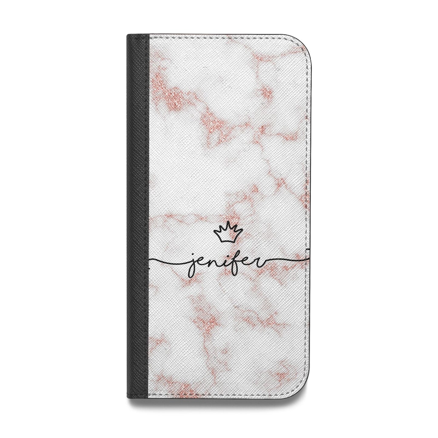 Pink Glitter Marble with Custom Text Vegan Leather Flip Samsung Case