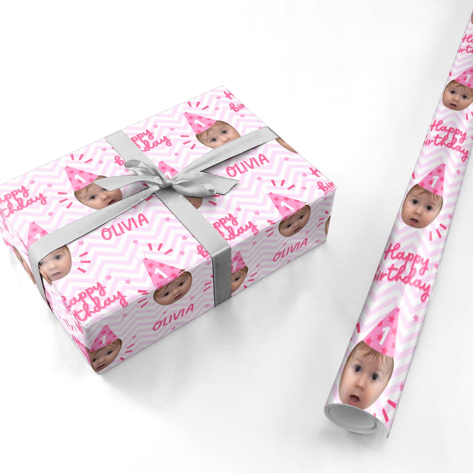 Pink Happy Birthday Personalised Face Personalised Wrapping Paper