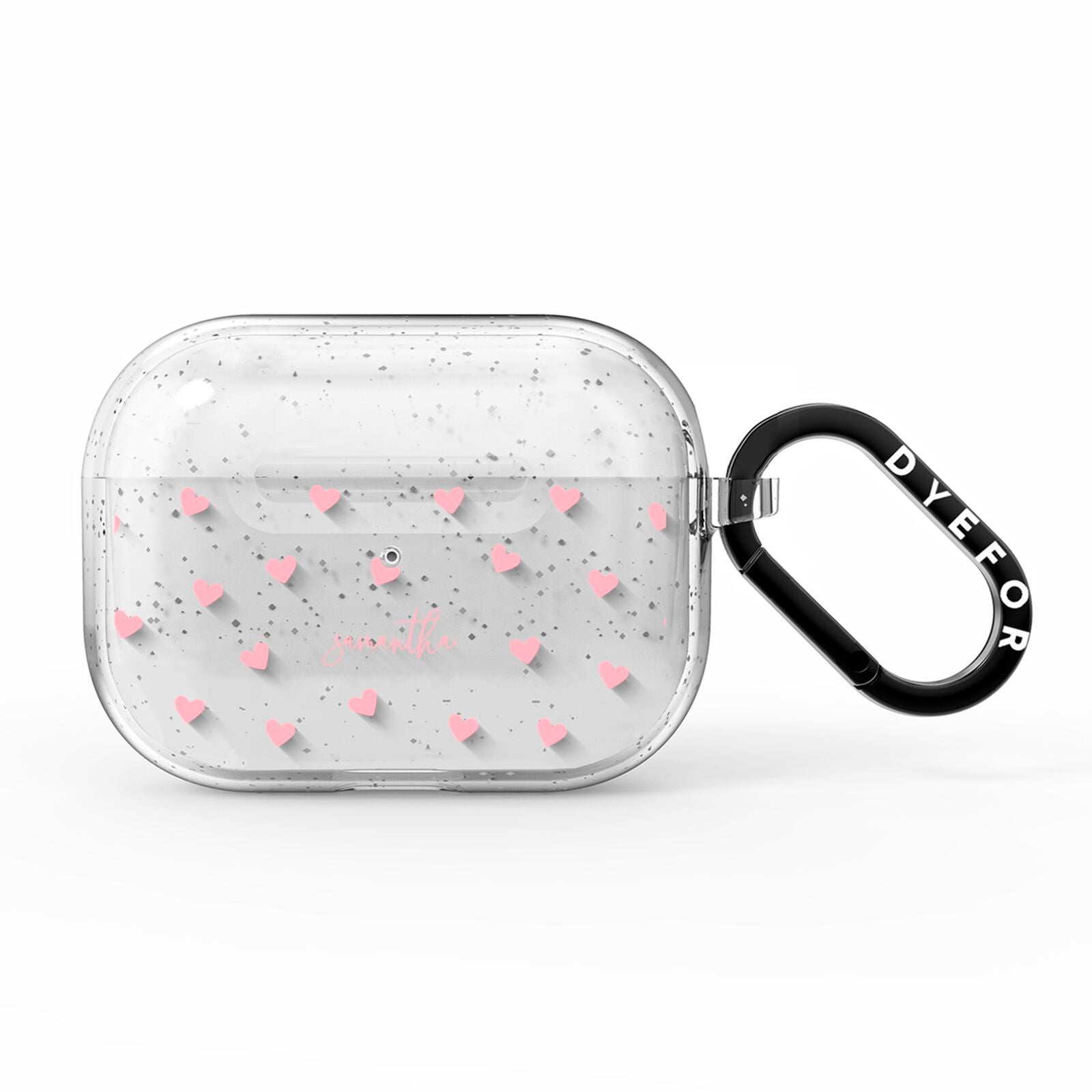 Pink Hearts with Custom Name AirPods Pro Glitter Case