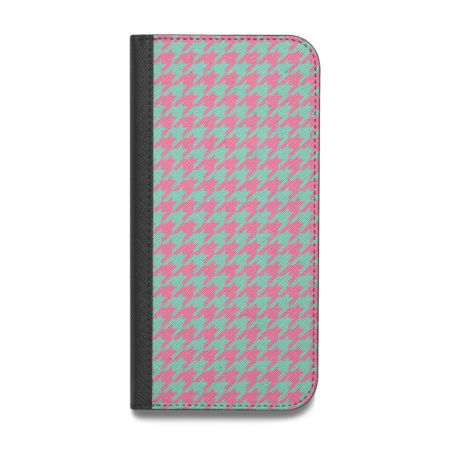 Pink Houndstooth Vegan Leather Flip iPhone Case