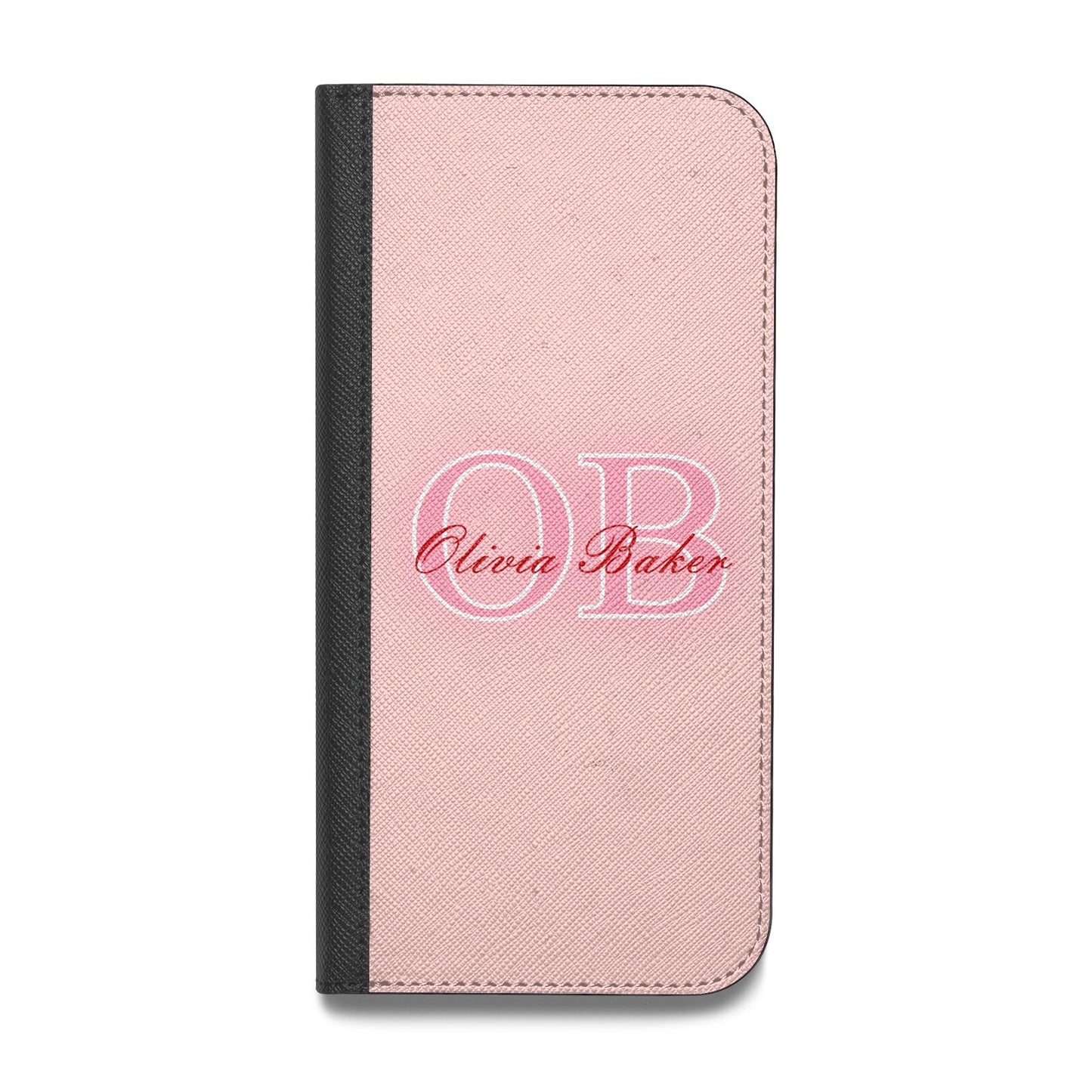 Pink Initials Personalised Vegan Leather Flip iPhone Case