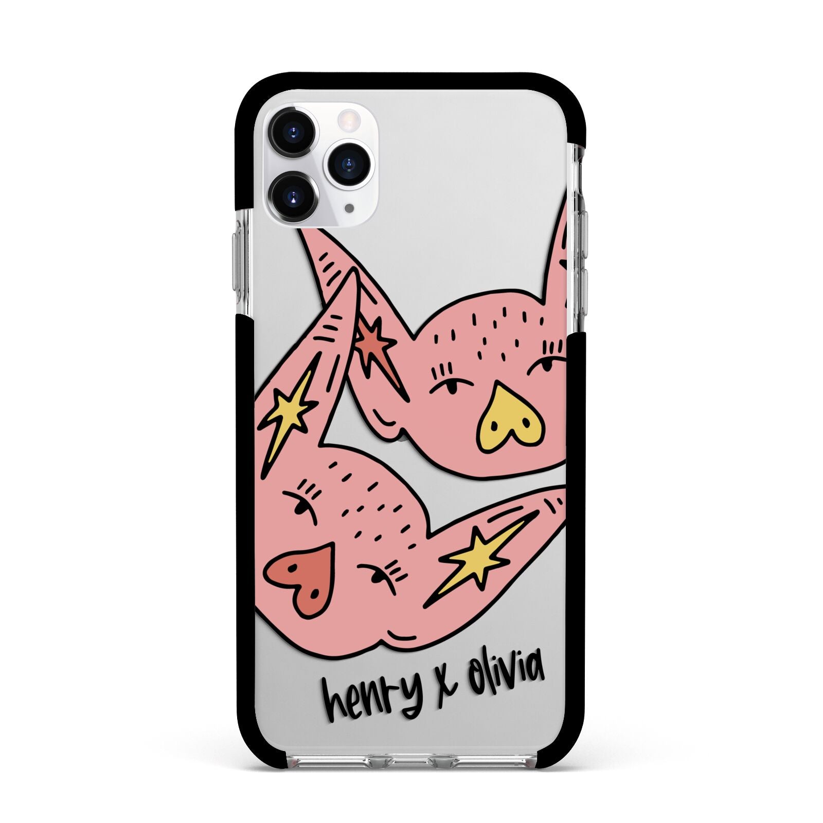 Pink Pigs Couple Apple iPhone 11 Pro Max in Silver with Black Impact Case