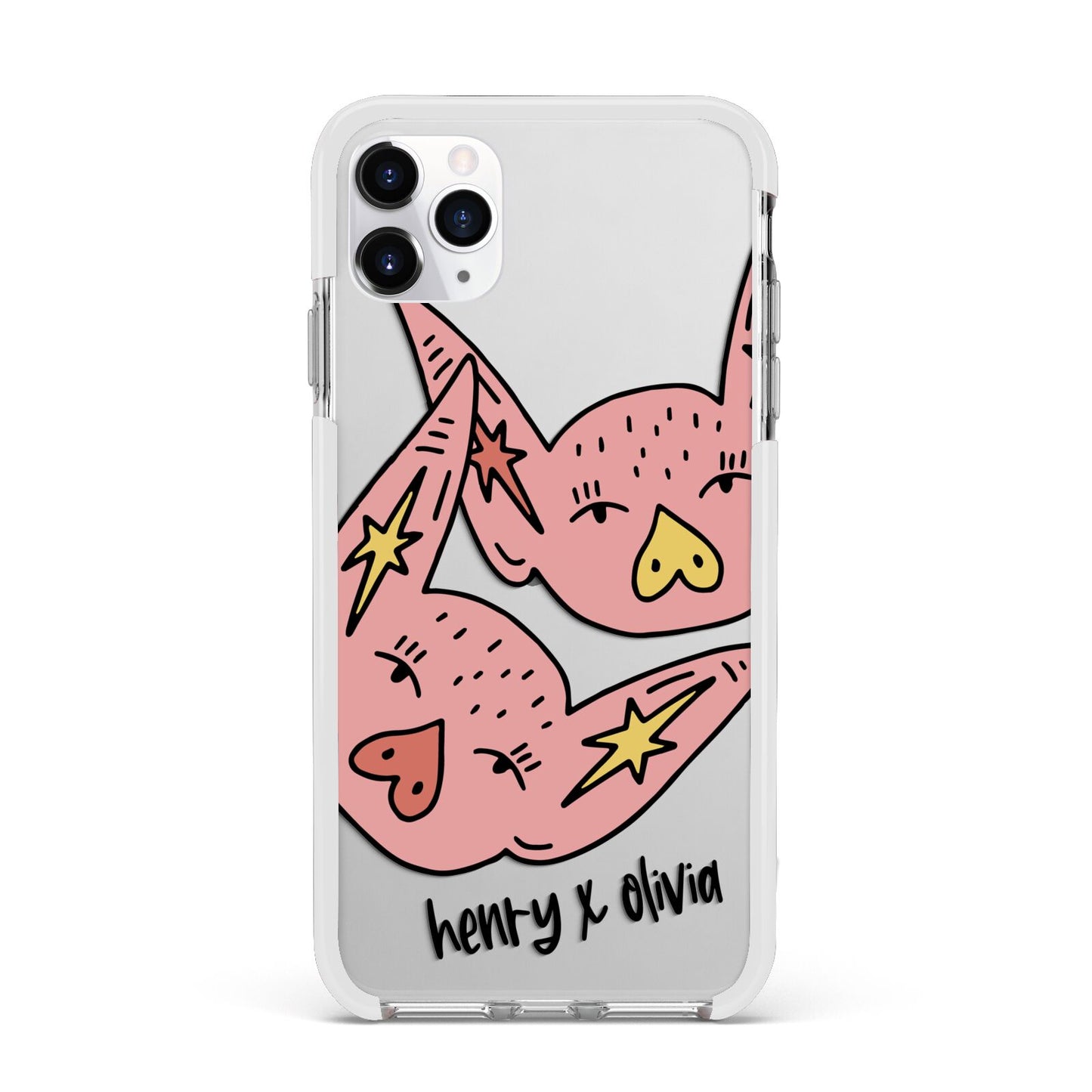 Pink Pigs Couple Apple iPhone 11 Pro Max in Silver with White Impact Case