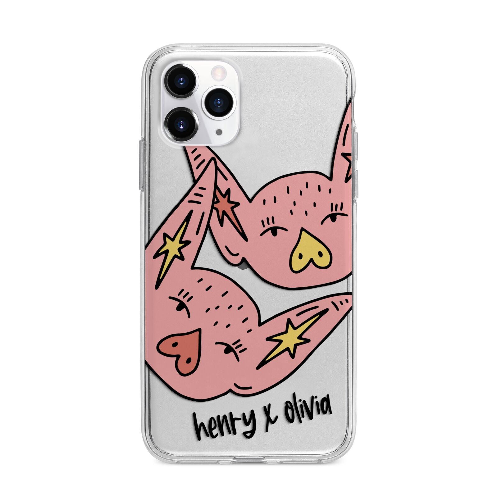 Pink Pigs Couple Apple iPhone 11 Pro in Silver with Bumper Case