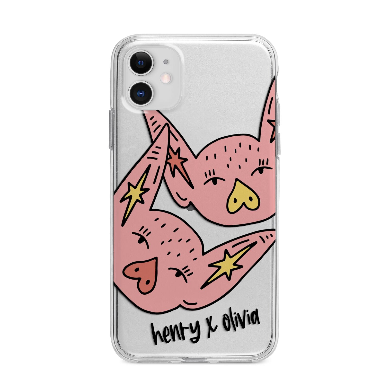 Pink Pigs Couple Apple iPhone 11 in White with Bumper Case