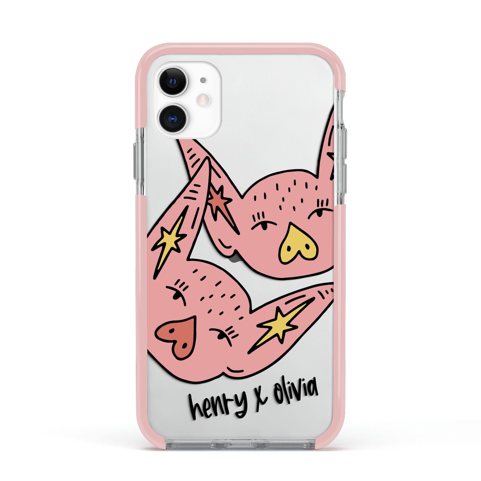 Pink Pigs Couple Apple iPhone 11 in White with Pink Impact Case