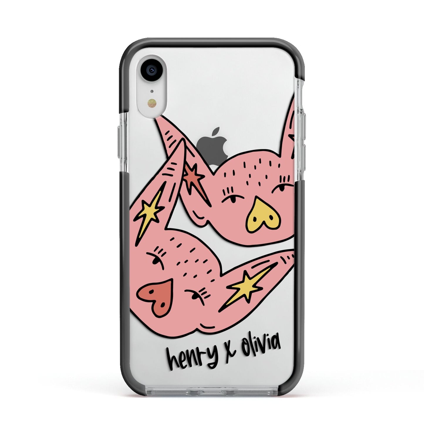 Pink Pigs Couple Apple iPhone XR Impact Case Black Edge on Silver Phone