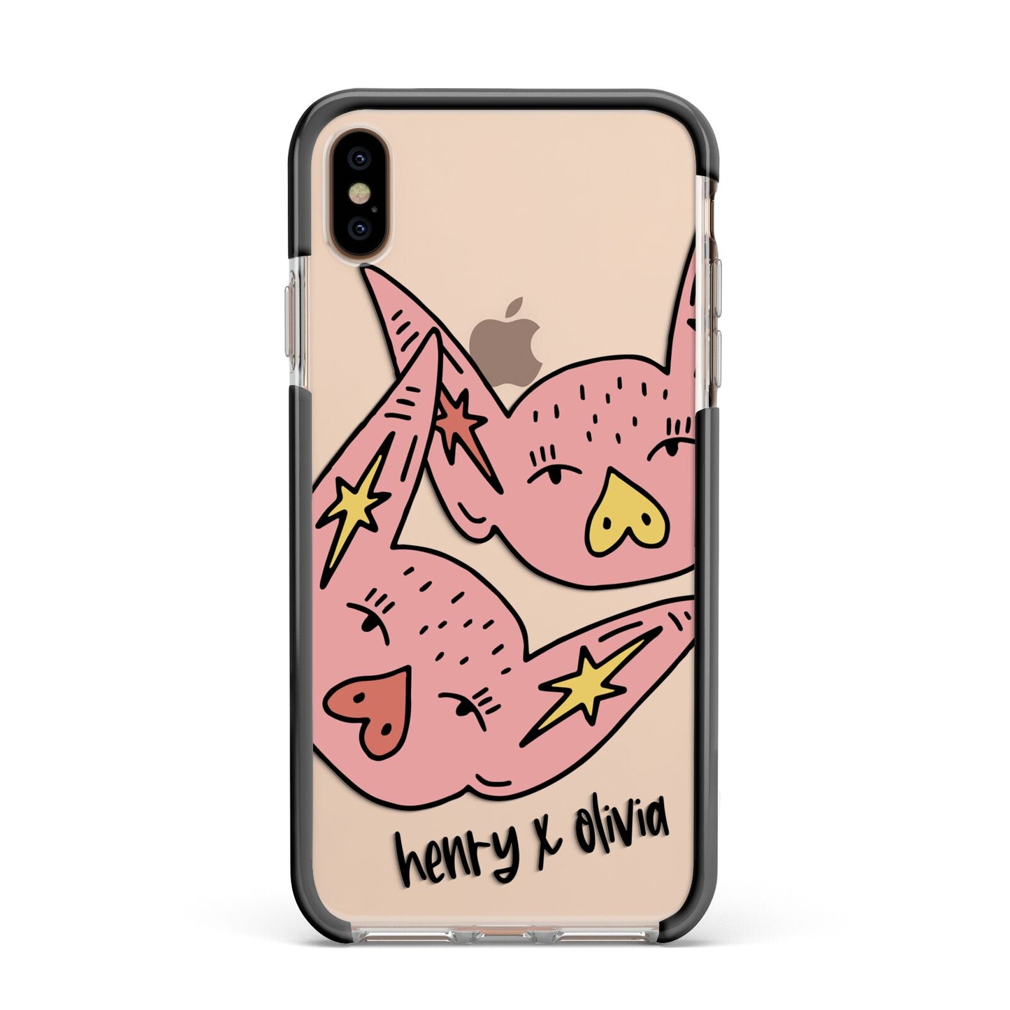 Pink Pigs Couple Apple iPhone Xs Max Impact Case Black Edge on Gold Phone
