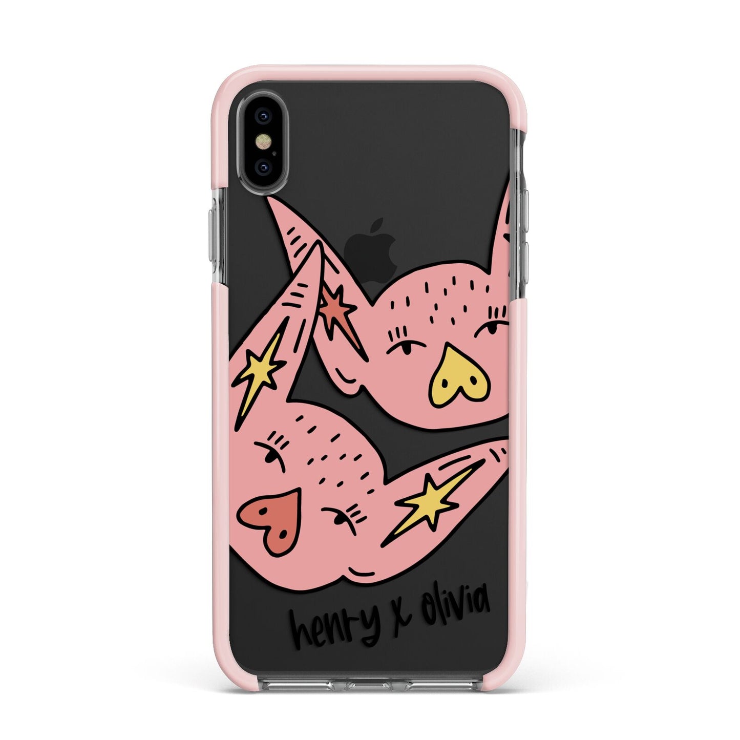 Pink Pigs Couple Apple iPhone Xs Max Impact Case Pink Edge on Black Phone
