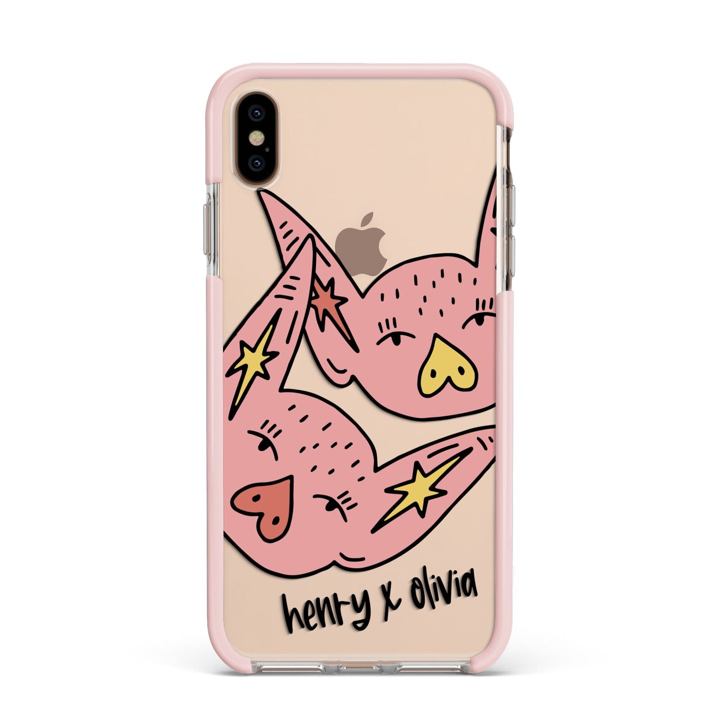 Pink Pigs Couple Apple iPhone Xs Max Impact Case Pink Edge on Gold Phone