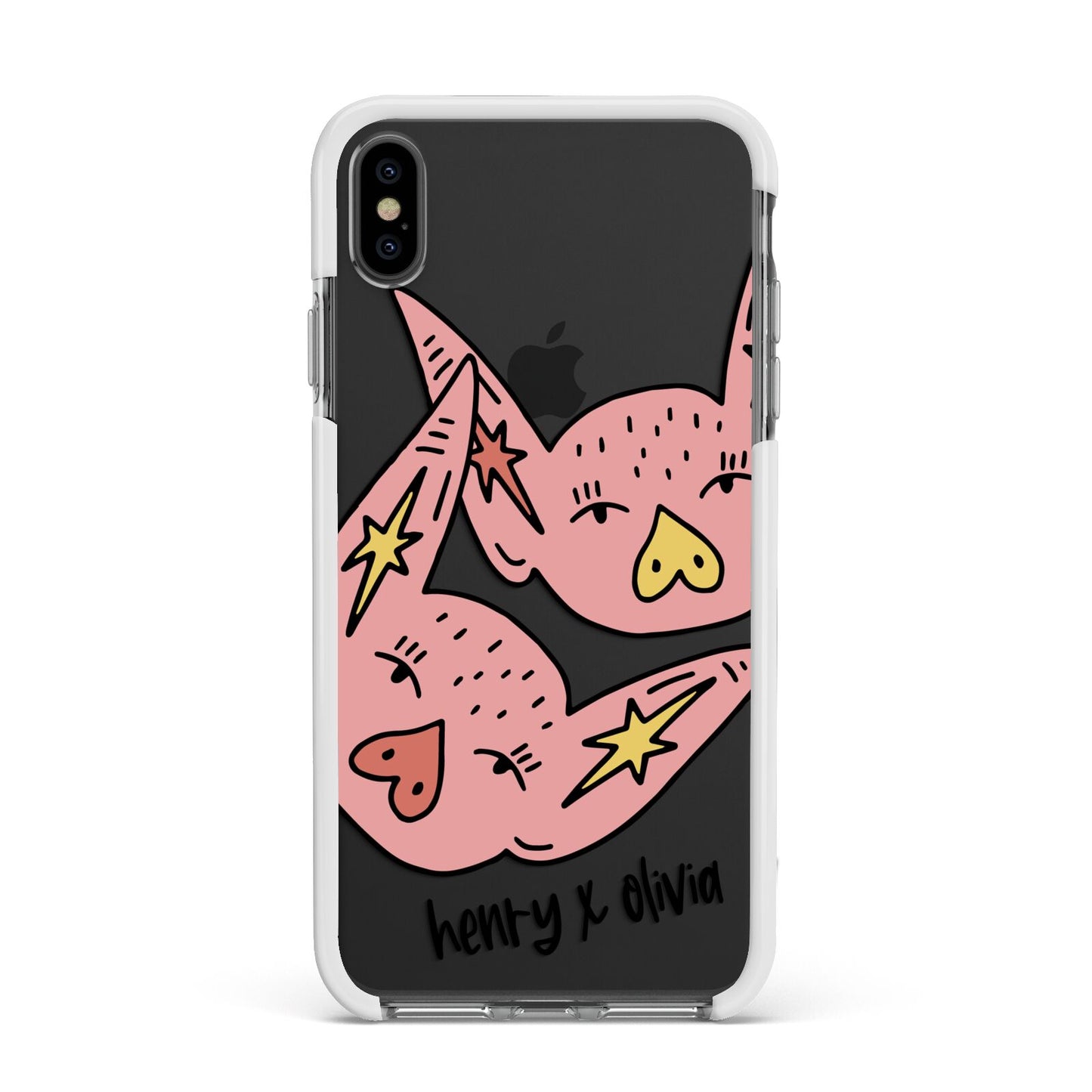 Pink Pigs Couple Apple iPhone Xs Max Impact Case White Edge on Black Phone