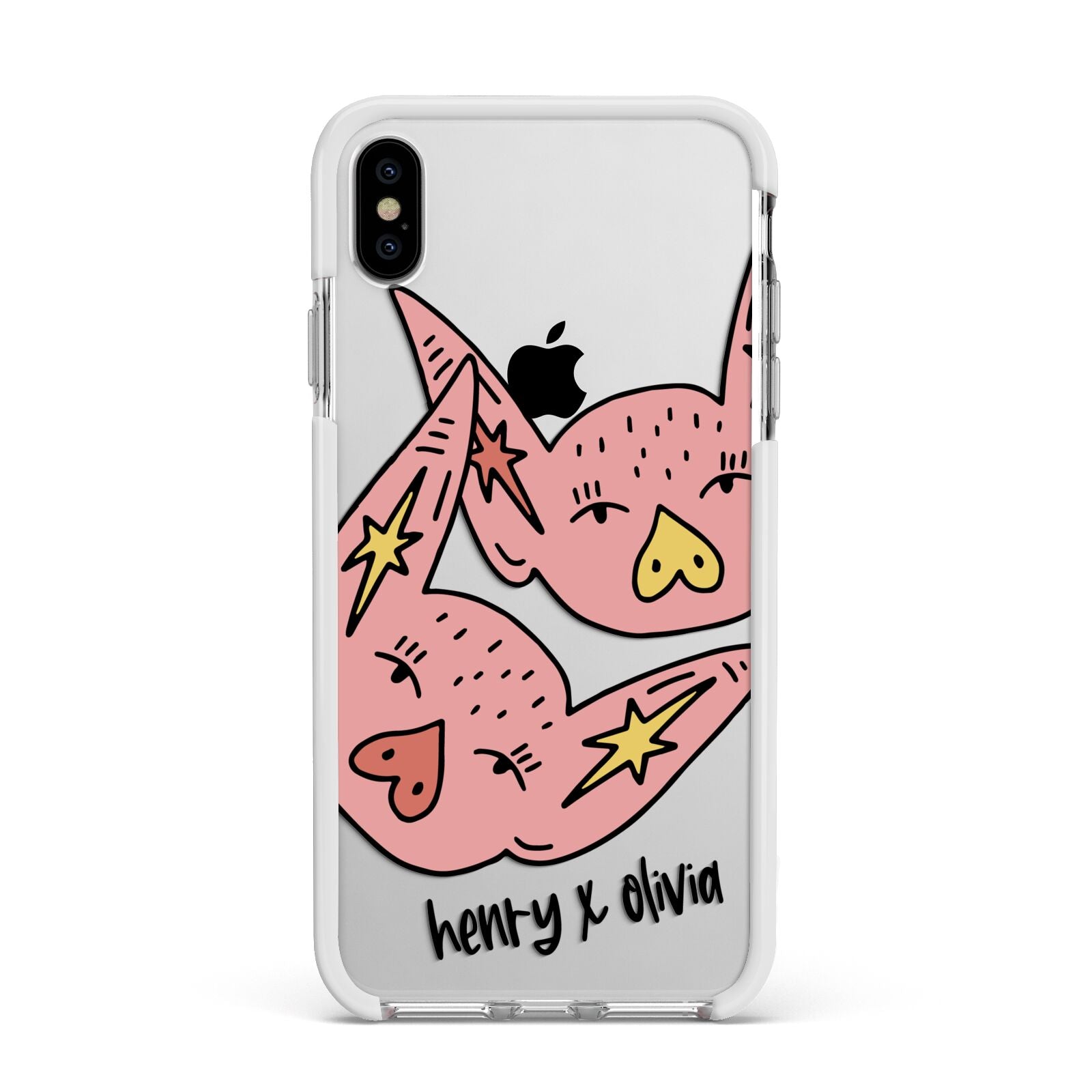Pink Pigs Couple Apple iPhone Xs Max Impact Case White Edge on Silver Phone