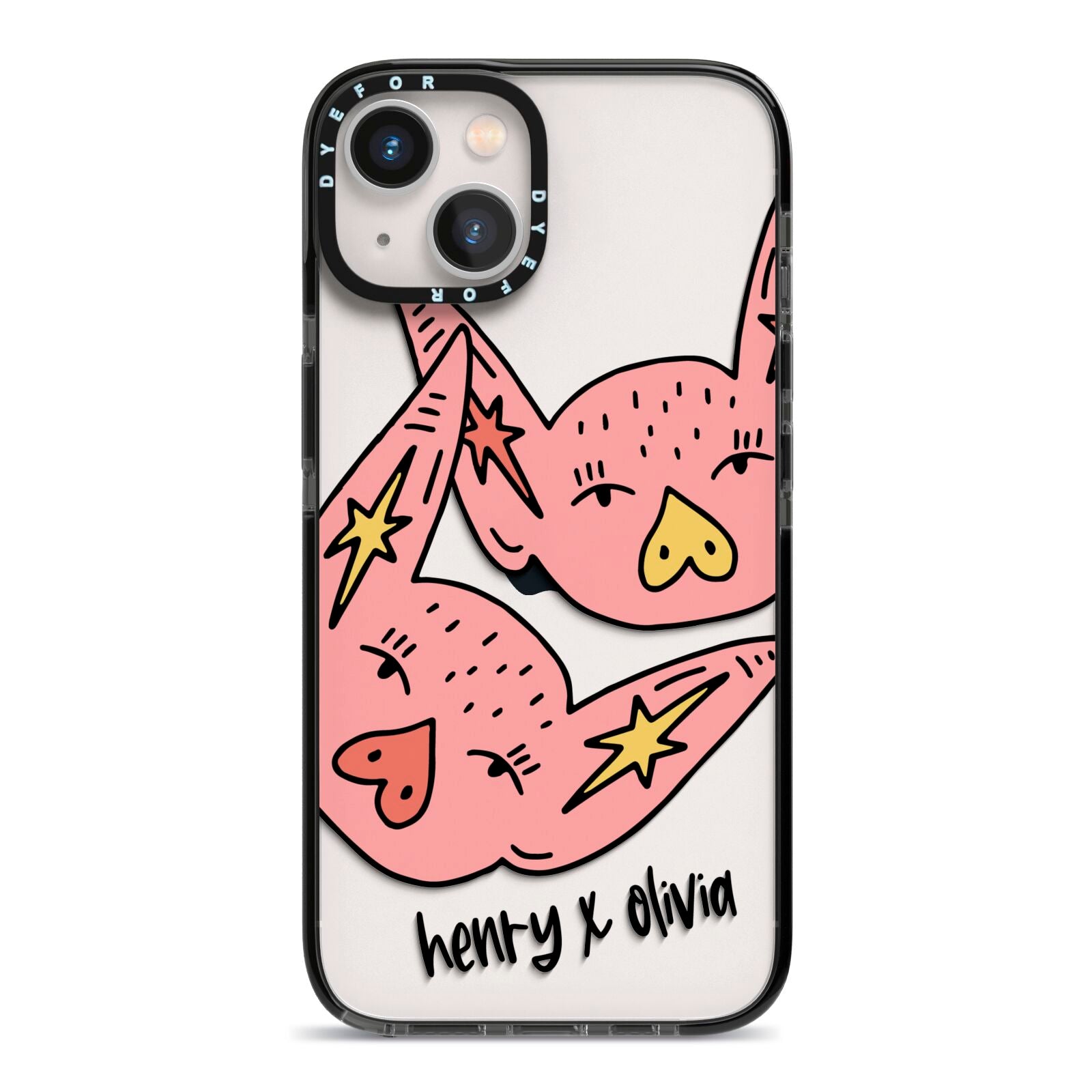 Pink Pigs Couple iPhone 13 Black Impact Case on Silver phone