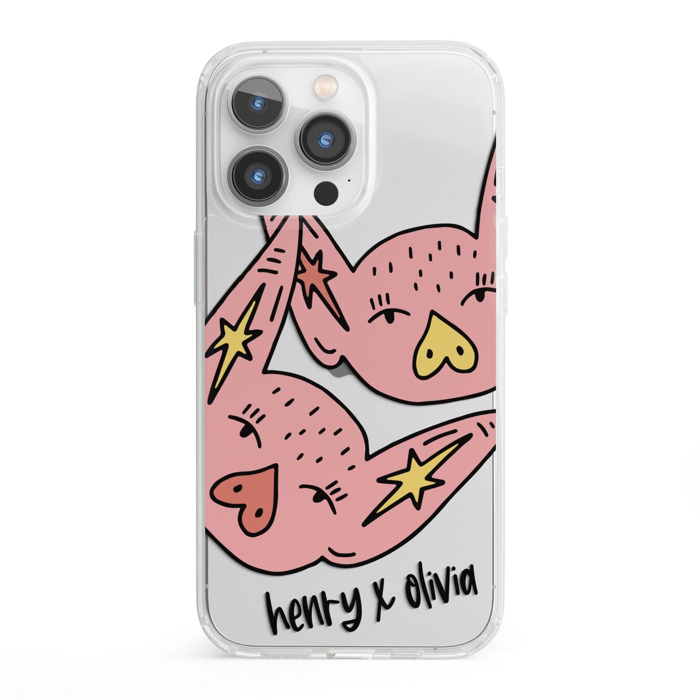 Pink Pigs Couple iPhone 13 Pro Clear Bumper Case