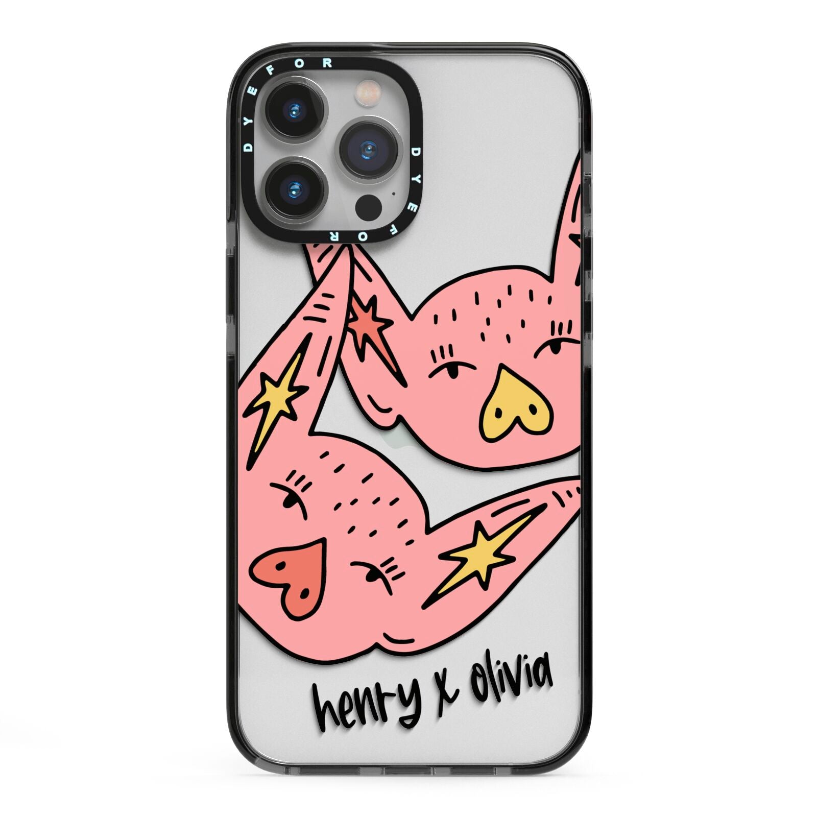 Pink Pigs Couple iPhone 13 Pro Max Black Impact Case on Silver phone
