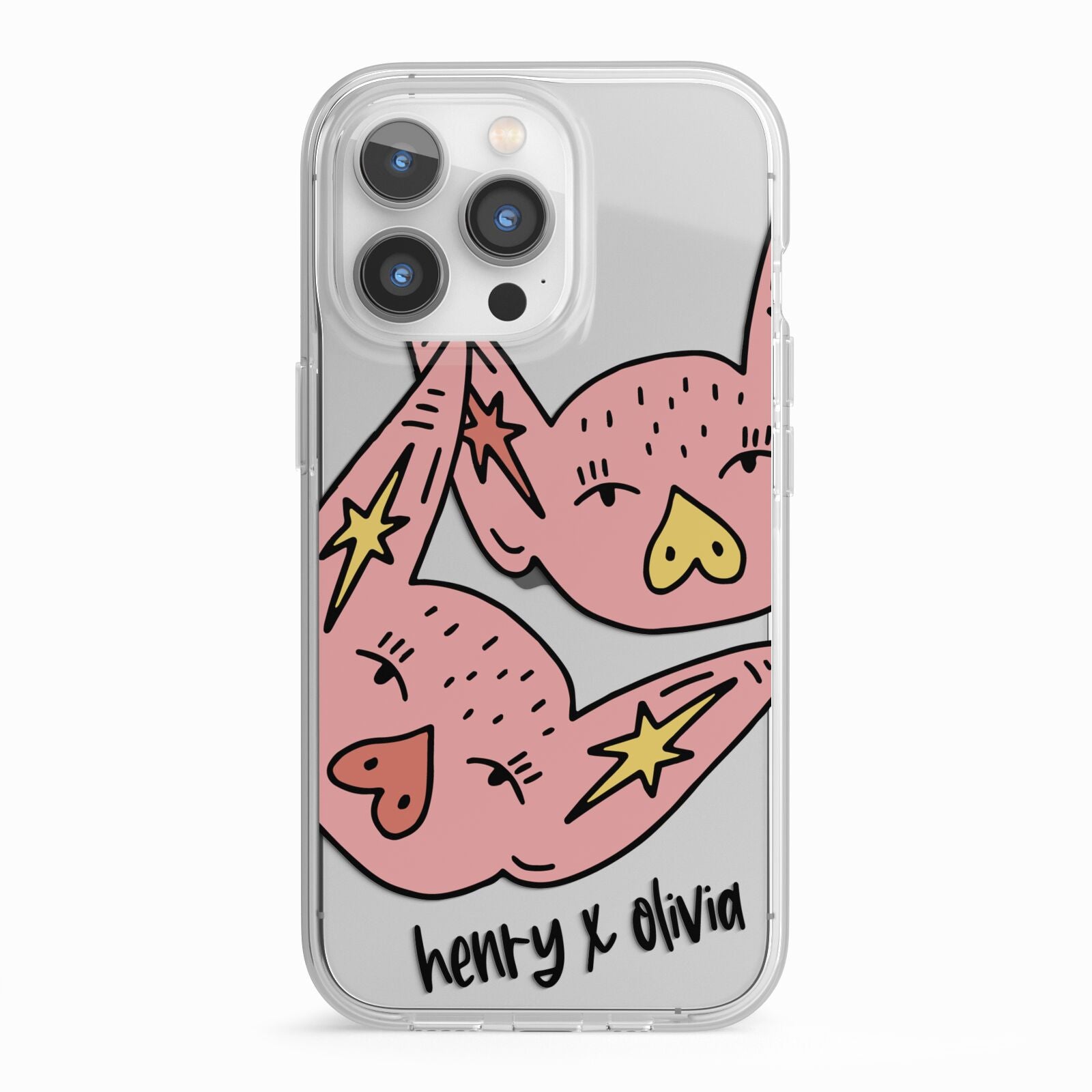 Pink Pigs Couple iPhone 13 Pro TPU Impact Case with White Edges