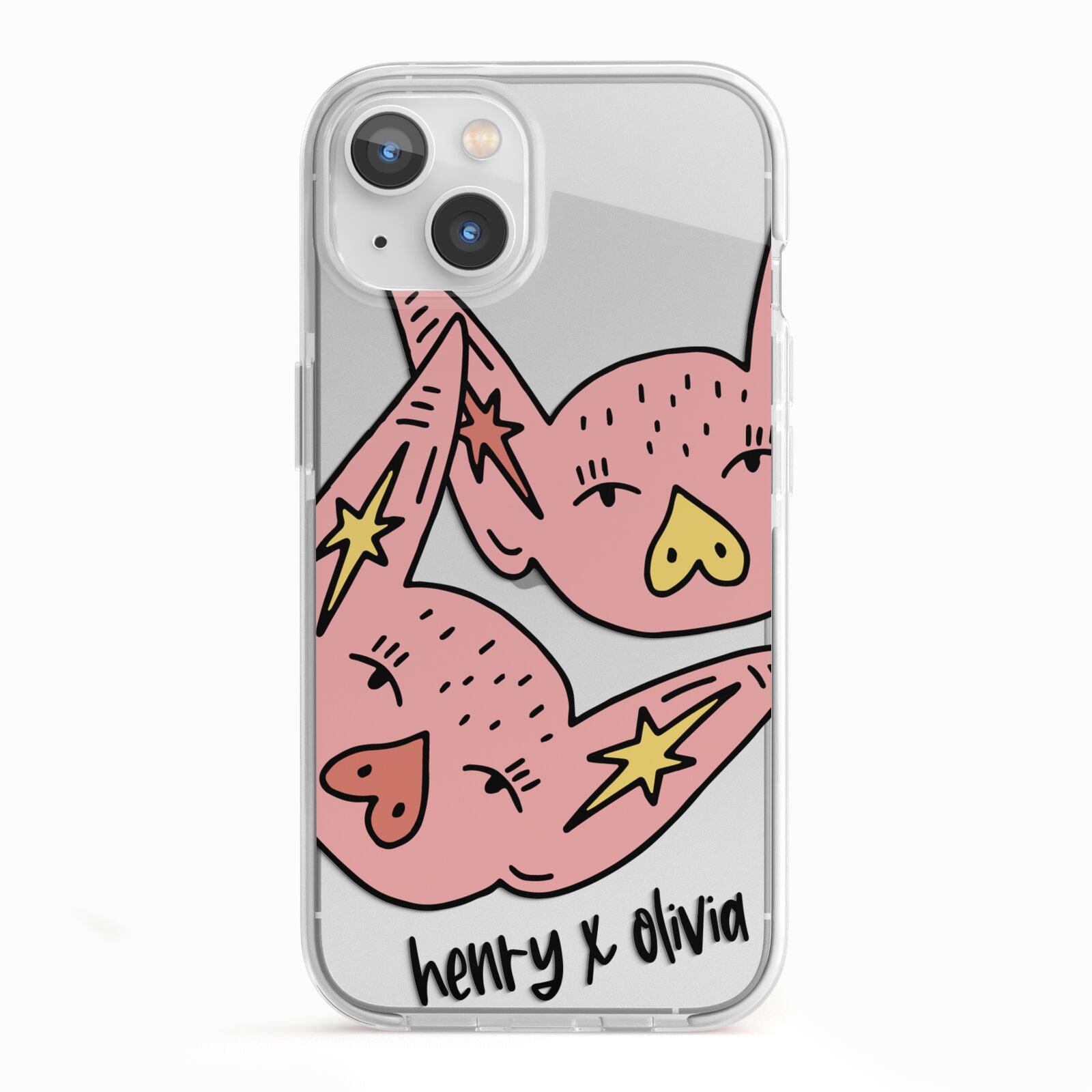 Pink Pigs Couple iPhone 13 TPU Impact Case with White Edges