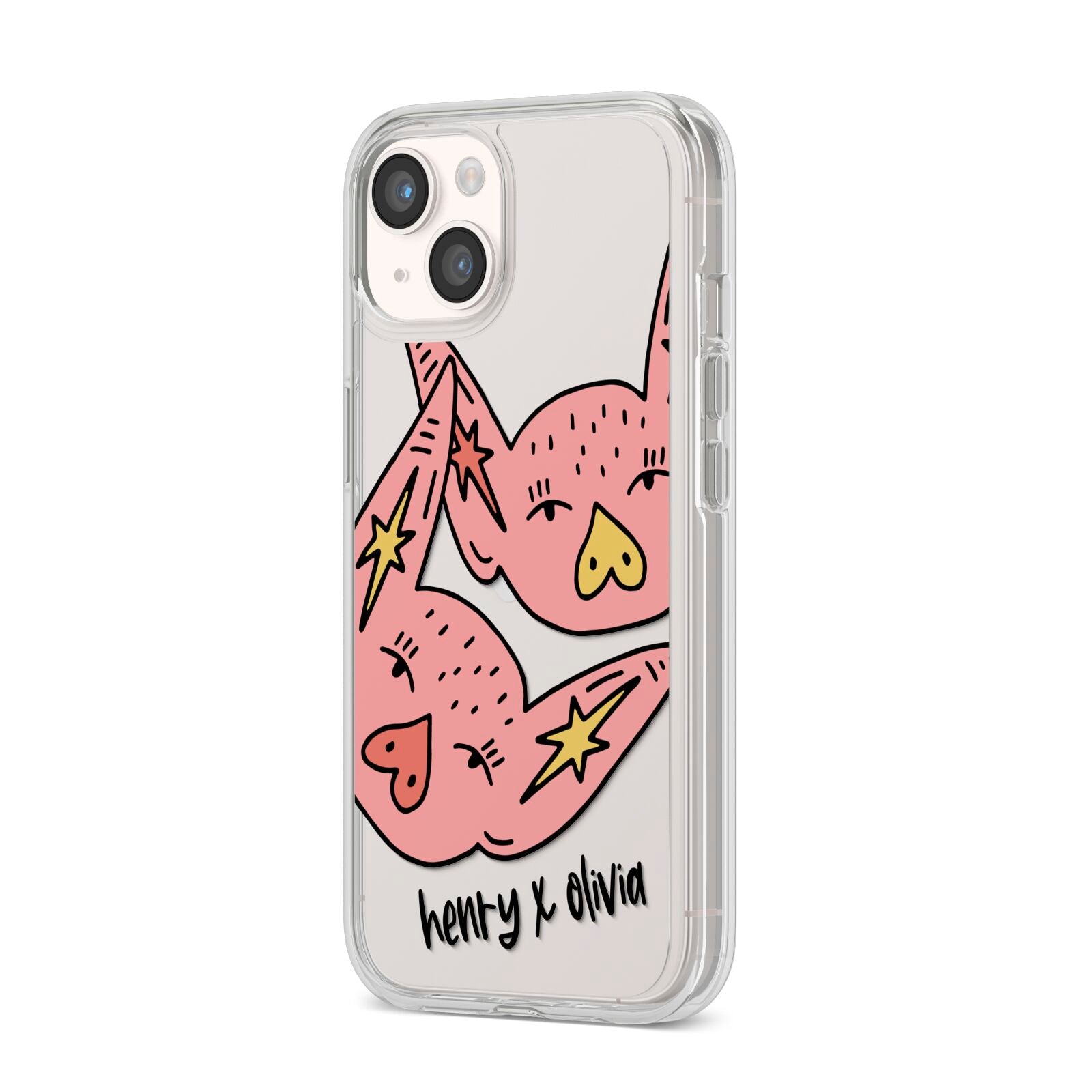 Pink Pigs Couple iPhone 14 Clear Tough Case Starlight Angled Image