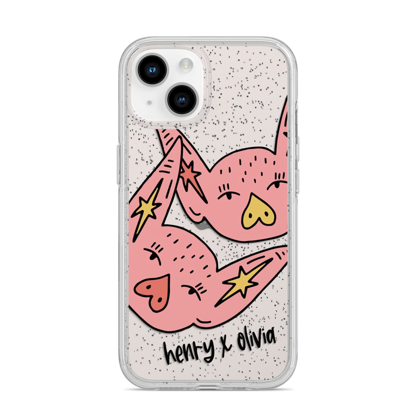 Pink Pigs Couple iPhone 14 Glitter Tough Case Starlight
