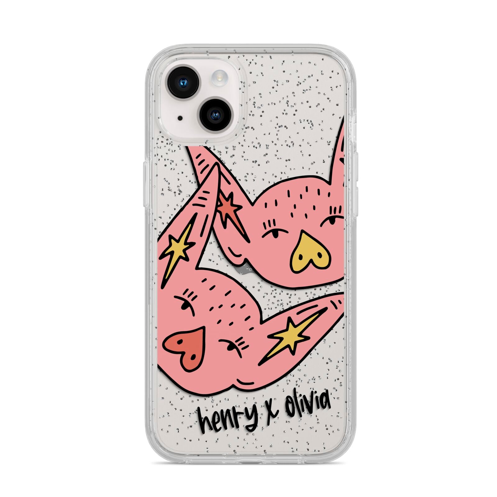 Pink Pigs Couple iPhone 14 Plus Glitter Tough Case Starlight
