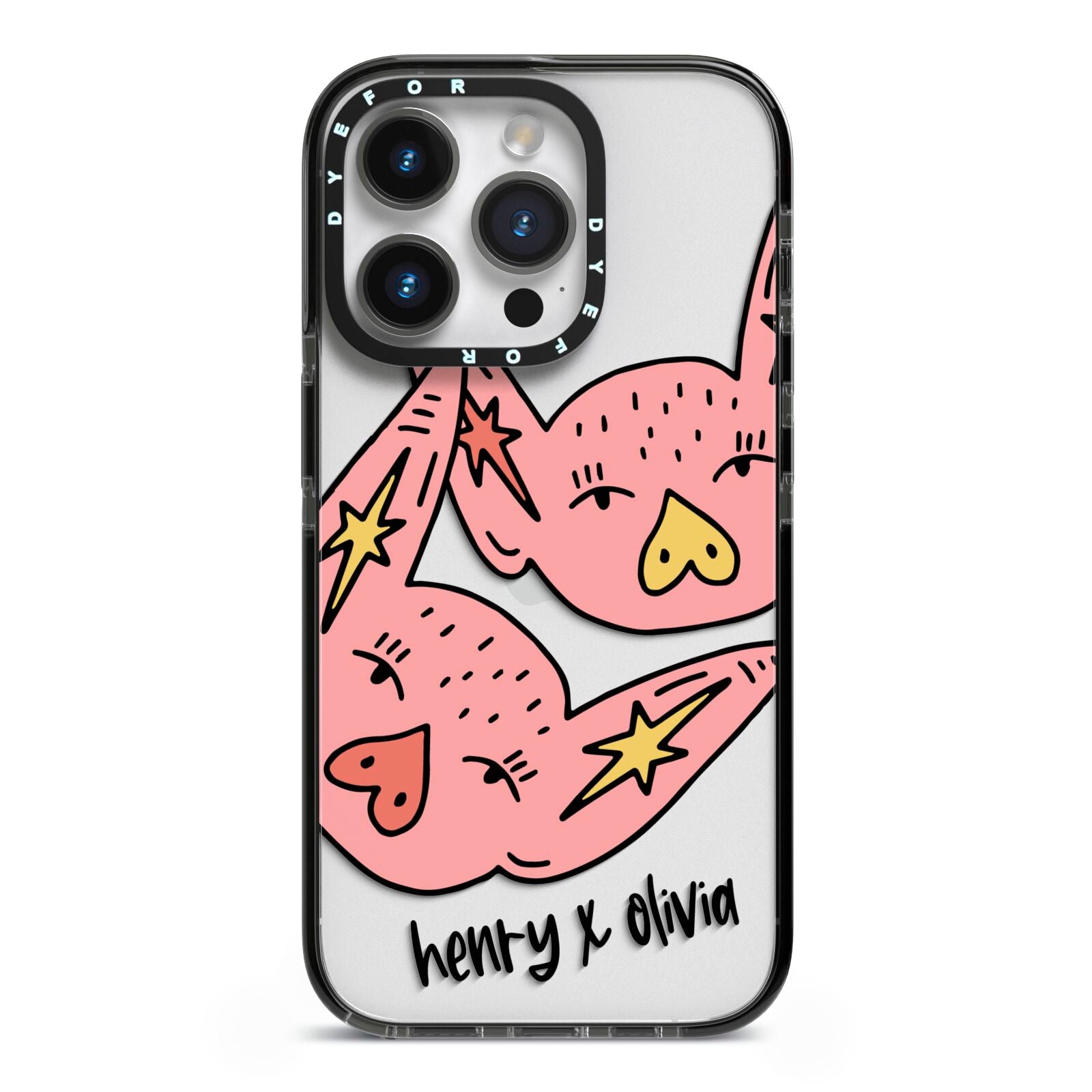 Pink Pigs Couple iPhone 14 Pro Black Impact Case on Silver phone
