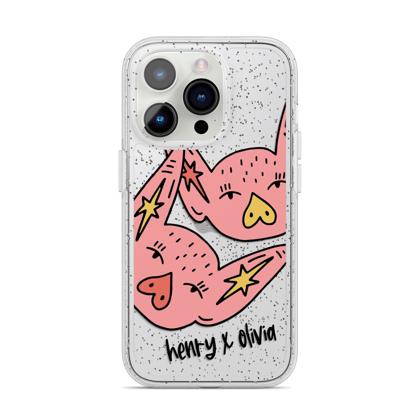 Pink Pigs Couple iPhone 14 Pro Glitter Tough Case Silver