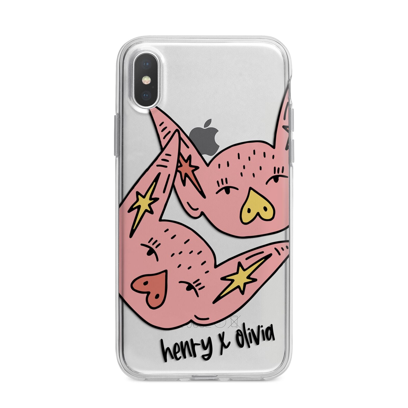 Pink Pigs Couple iPhone X Bumper Case on Silver iPhone Alternative Image 1