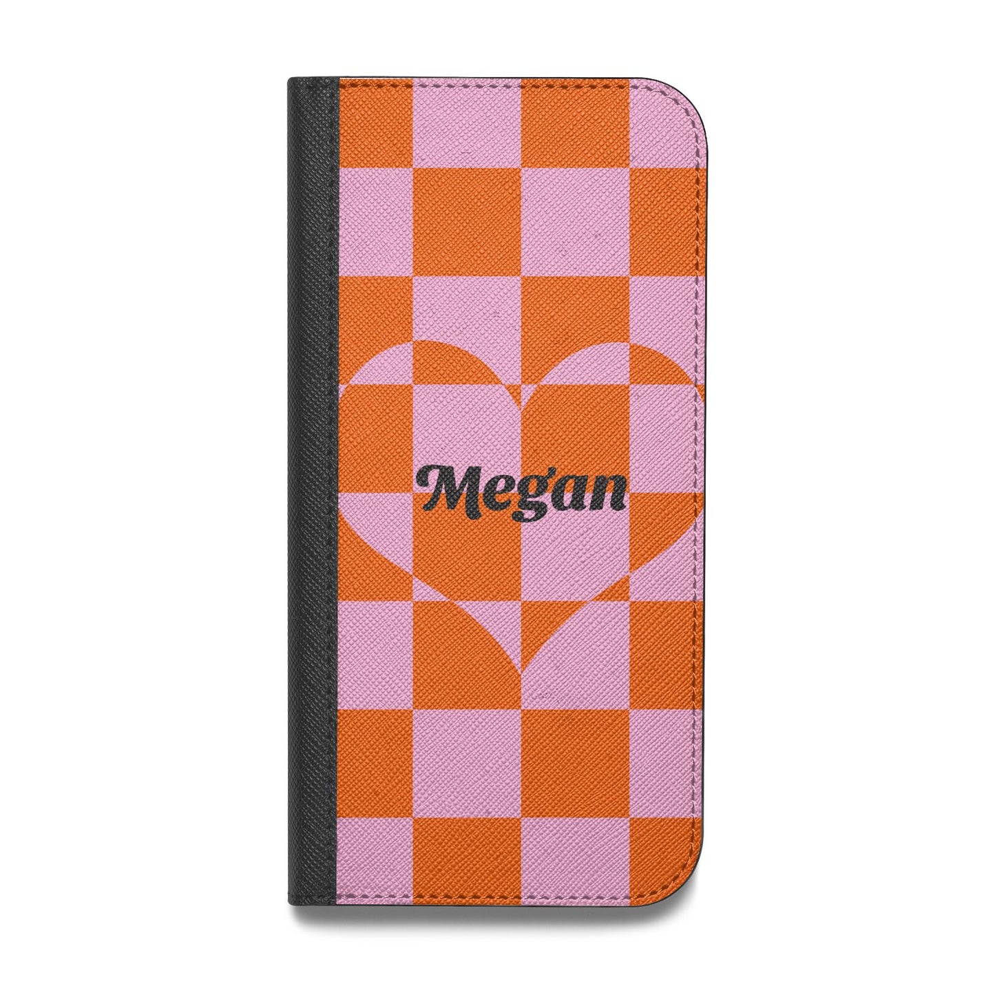 Pink Red Checkered Heart Custom Vegan Leather Flip Samsung Case