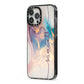 Pink and Blue Marble iPhone 13 Pro Max Black Impact Case Side Angle on Silver phone
