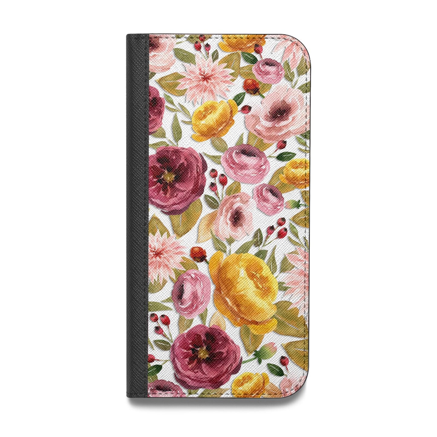 Pink and Mustard Floral Vegan Leather Flip Samsung Case