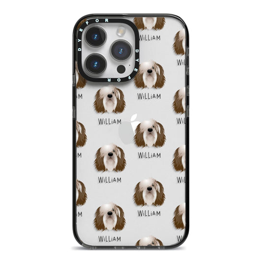 Polish Lowland Sheepdog Icon with Name iPhone 14 Pro Max Black Impact Case on Silver phone