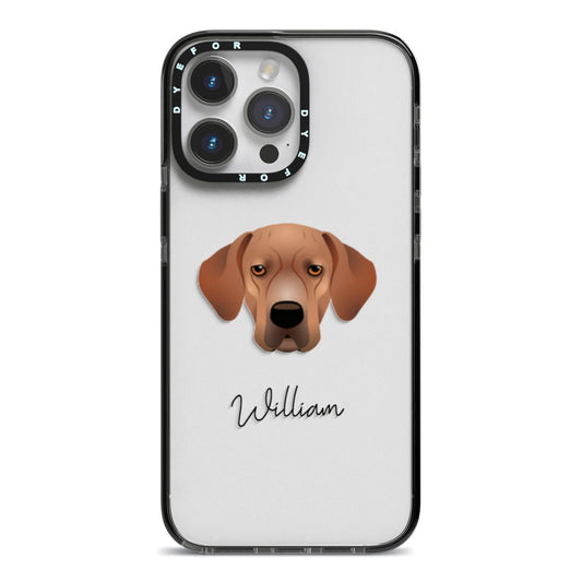 Portuguese Pointer Personalised iPhone 14 Pro Max Black Impact Case on Silver phone