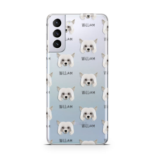 Powderpuff Chinese Crested Icon with Name Samsung S21 Plus Phone Case