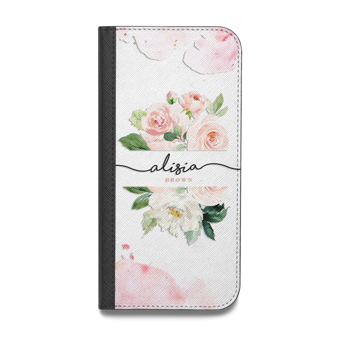 Pretty Roses Personalised Name Vegan Leather Flip Samsung Case
