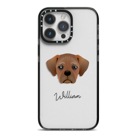 Pugalier Personalised iPhone 14 Pro Max Black Impact Case on Silver phone