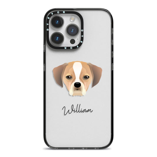 Puggle Personalised iPhone 14 Pro Max Black Impact Case on Silver phone
