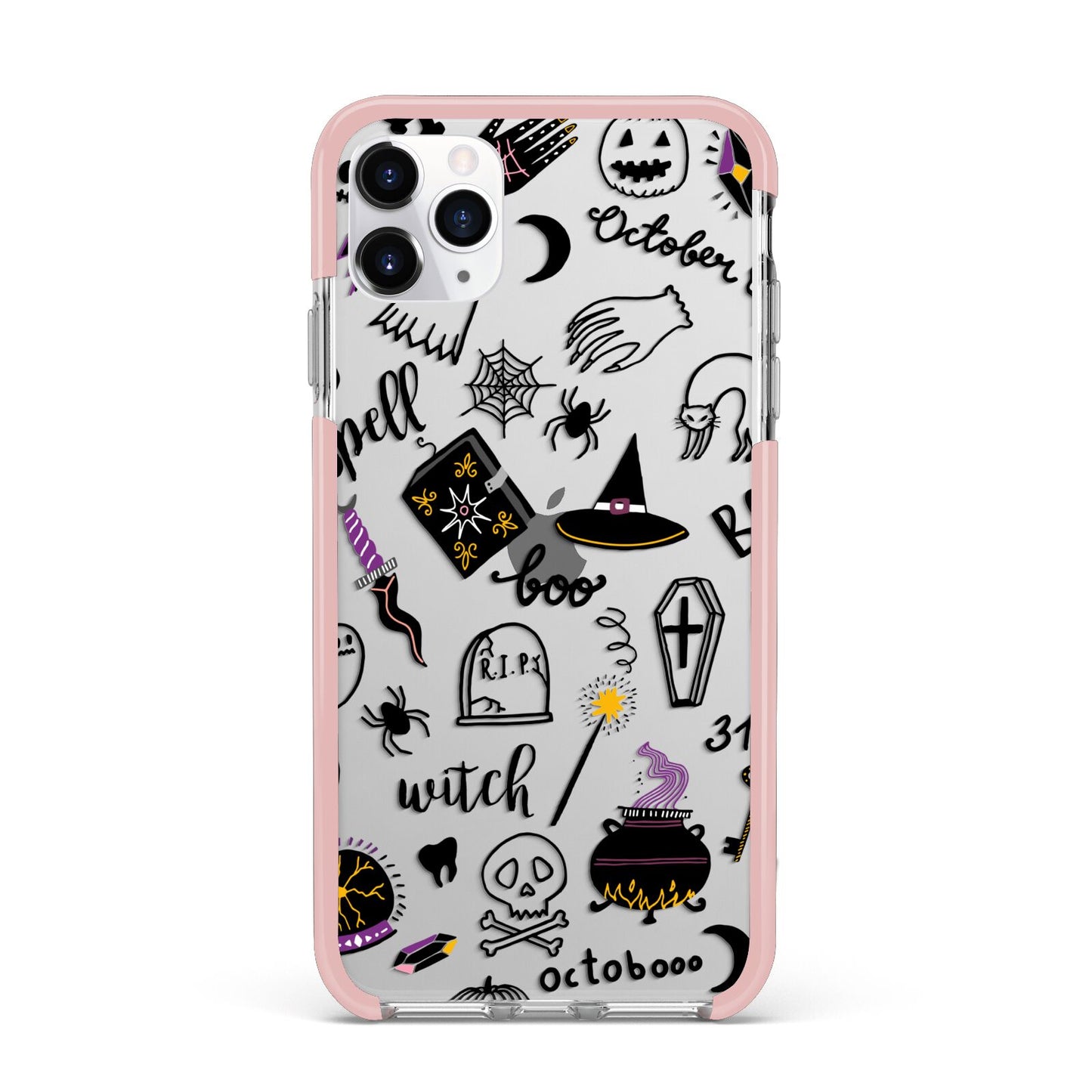 Purple and Black Halloween Illustrations iPhone 11 Pro Max Impact Pink Edge Case