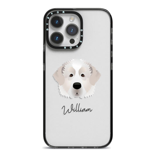 Pyrenean Mastiff Personalised iPhone 14 Pro Max Black Impact Case on Silver phone