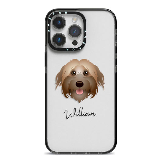 Pyrenean Shepherd Personalised iPhone 14 Pro Max Black Impact Case on Silver phone