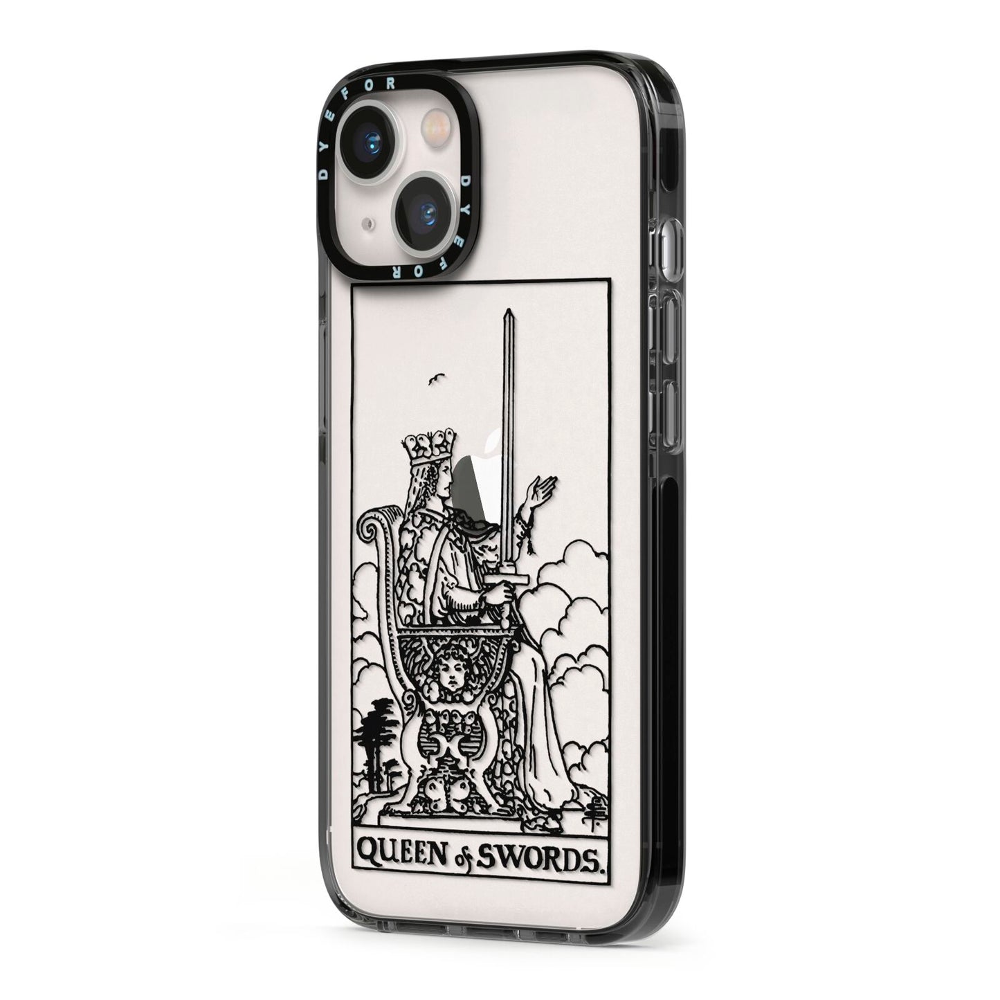 Queen of Swords Monochrome iPhone 13 Black Impact Case Side Angle on Silver phone